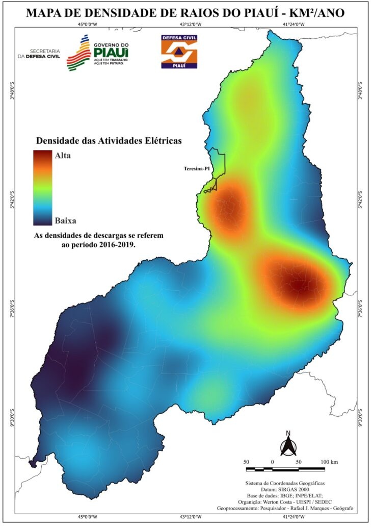 Defesa Civil desenvolve Mapa de Densidade de Raios.