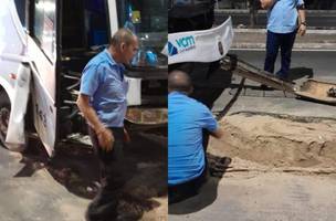 Ônibus cai em buraco na Avenida João XXIII (Foto: Reprodução/Internet)