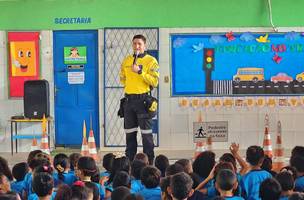 Segurança no trânsito é temática de ação desenvolvida em escola municipal. (Foto: Reprodução/ Ascom)