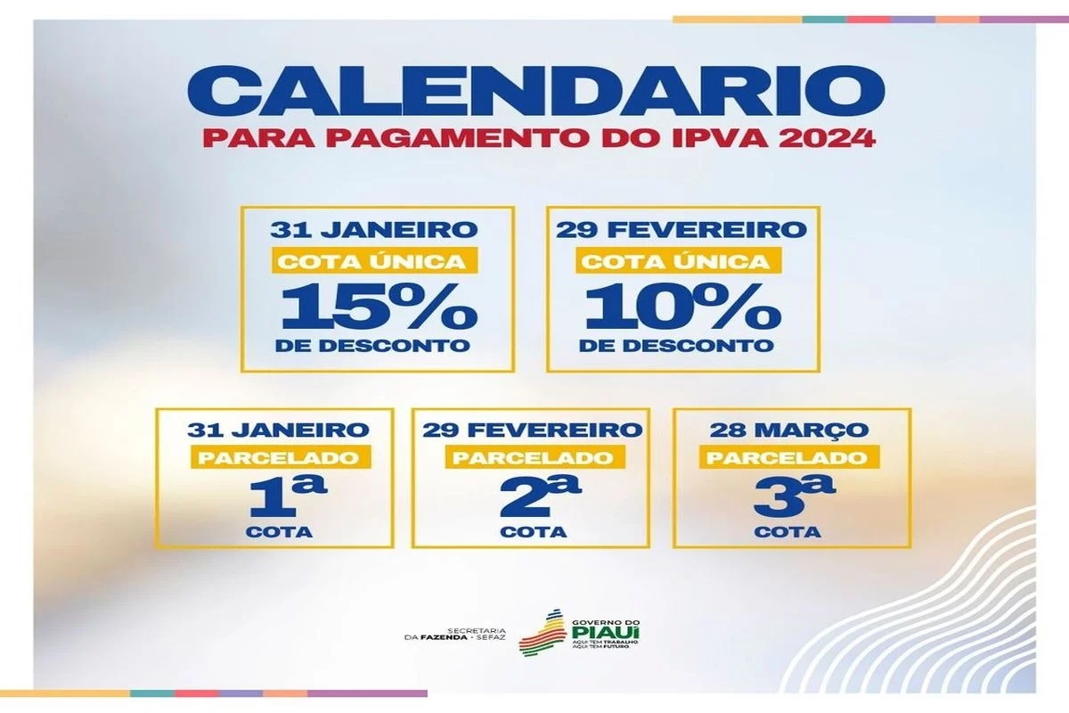 Calendário de pagamento do IPVA 2024.