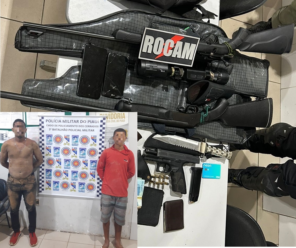 Os homens foram presos com dinheiro, armas de fogo, armas brancas e uma moto.