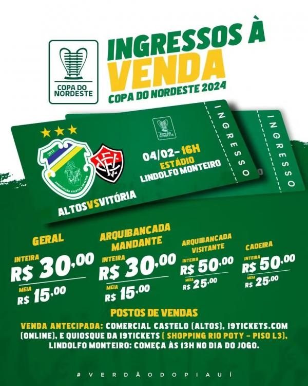 Altos inicia venda de ingressos para o confronto contra o Vitória.