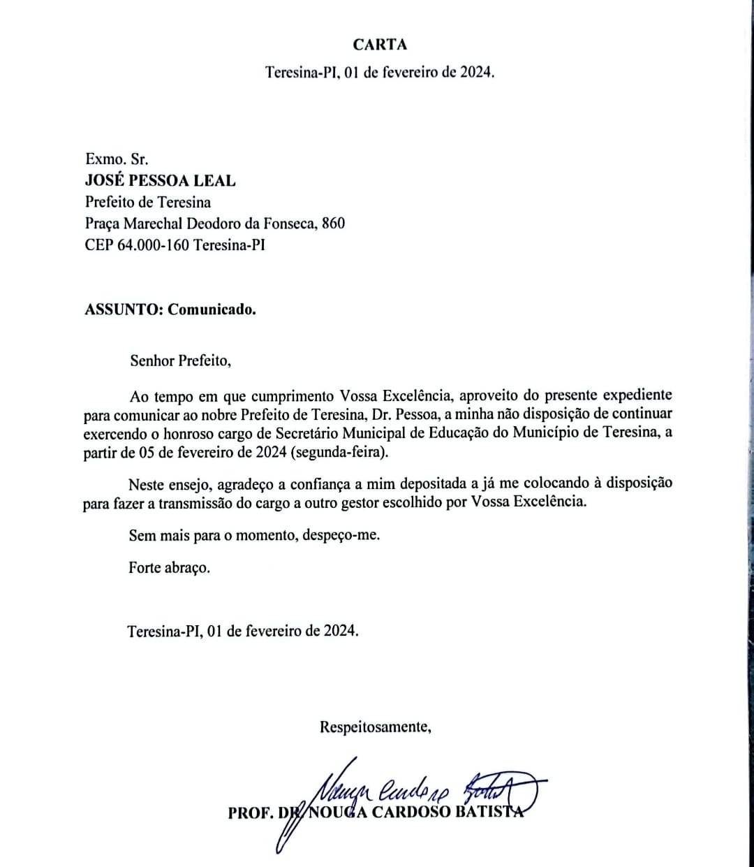 "Não disposição" foi o termo usado para justificar a movimentação.