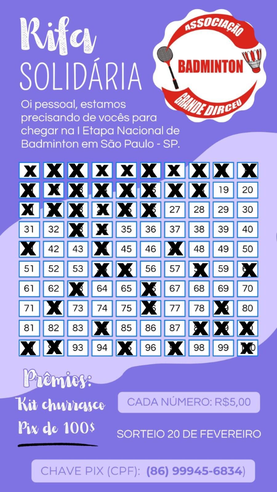 Rifa organizada por atletas da ASBAGDI.
