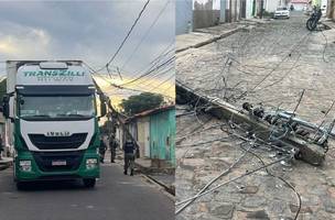Fiação arrastada pelo caminhão. (Foto: Reprodução/ Internet)