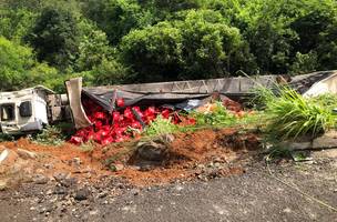 Carreta tomba e deixa motorista ferido em São João da Varjota. (Foto: Ascom/PRF)