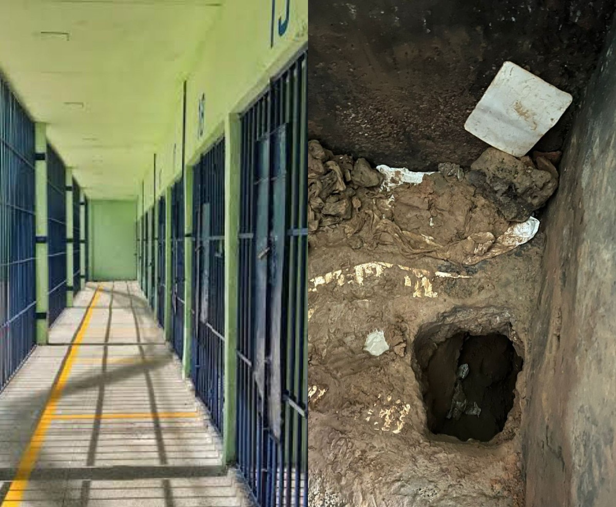 Dez detentos cavaram um buraco dentro do banheiro de uma cela.