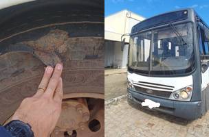 Ônibus com irregularidades transportando  alunos da UESPI é empreendidos pela PRF na cidade de Picos. (Foto: Ascom/PRF)