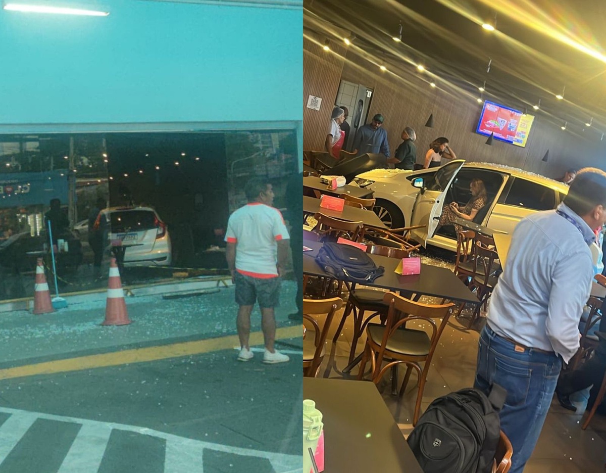 Carro invade supermercado.