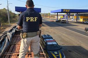 Carga de madeira nativa que era transportada de forma irregular na BR-316, em Teresina. (Foto: Foto; PRF)